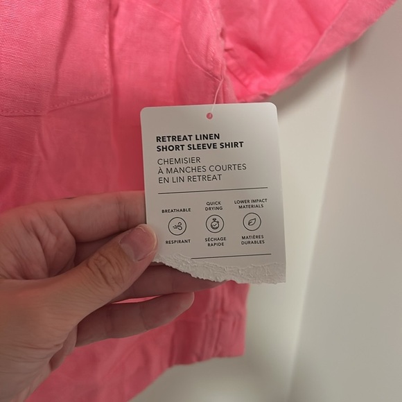 NWT Athleta Retreat Linen Short Sleeve Shirt Raphanus Pink Size Medium - Picture 3 of 5